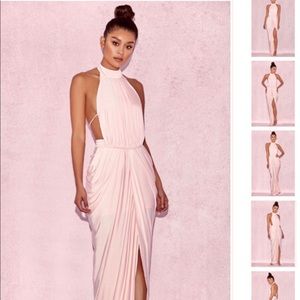 Pink silk strapless dress